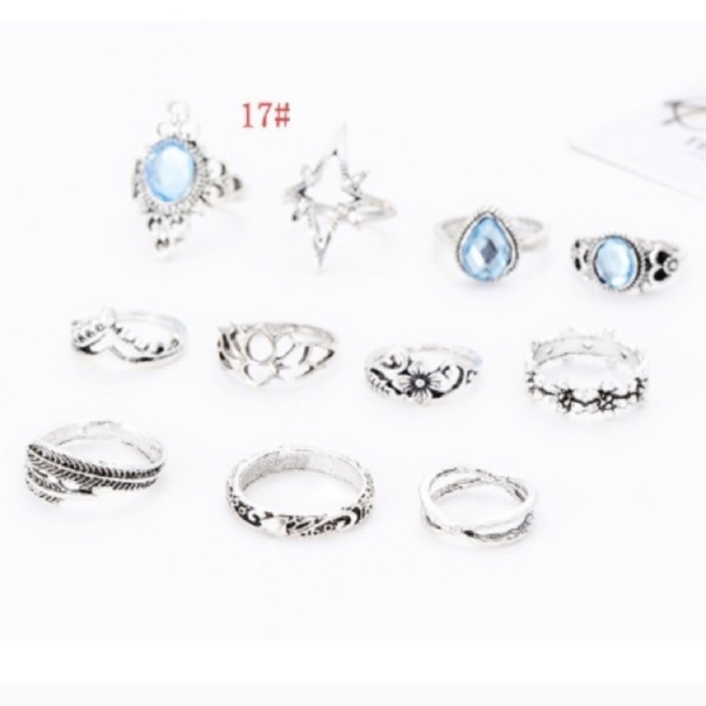"FINAL PRICE" Silver Blue Star Lotus Ring Set - Picture 6 of 6